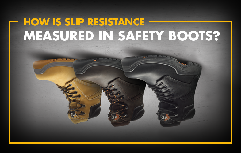 How is slip resistance measured in safety boots?